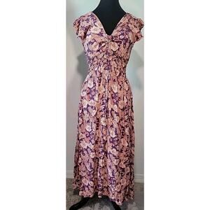 Vintage 90s Grunge Floral Maxi Dress Mermaid Hem Purple Orange M